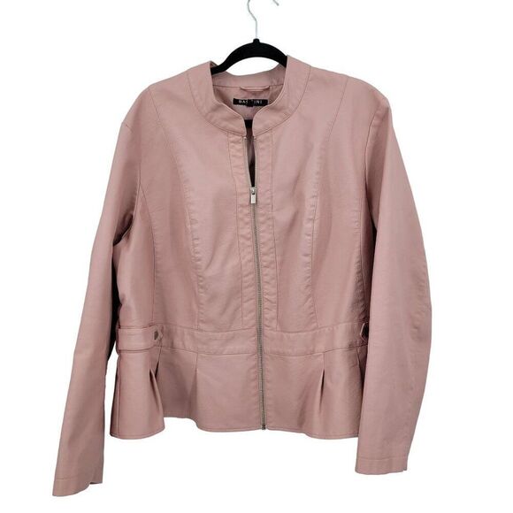 Baccini Vegan Faux Leather Biker Jacket 3X Pink Pleated Peplum Zip Barbiecore - Picture 1 of 11